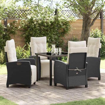 vidaXL Tuin Eettafel Set met kussen 5 pcs Zwart poly rattan, Verzenden, Nieuw