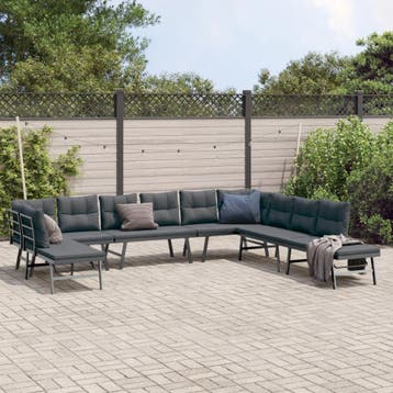 vidaXL 7-delige Tuinbankenset met kussens gepoedercoat staal, Verzenden, Nieuw