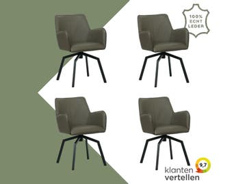 Set van 4 Leren draaibare eetkamerstoelen Jazz - Toledo, 60 tot 90 cm, Nieuw, Leer, Ophalen of Verzenden