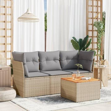 vidaXL 4-delige Loungeset met kussens poly rattan gemengd, Verzenden, Loungeset
