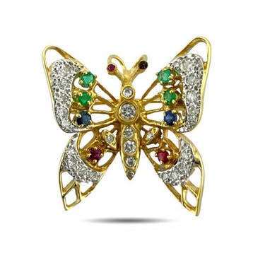 Broche - 14 carats Or jaune, Broche papillon en or jaune 14K