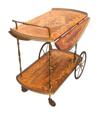 Serveerwagen - Hout, Messing - Vintage serveertrolley met