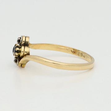 Ring - 18 karaat Geel goud - Saffier / Diamant, Handtassen en Accessoires, Ringen, Nieuw