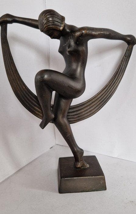 Beeldje - Danseres met sluier - spelter, Antiek en Kunst, Curiosa en Brocante