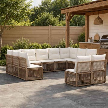 vidaXL Tuinbank Set 11 st Beige poly rattan, Verzenden, Nieuw