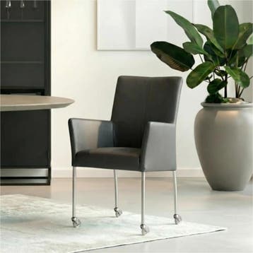 Set van 6 Leren eetkamerstoelen Comfort met wieltjes en, Ophalen of Verzenden