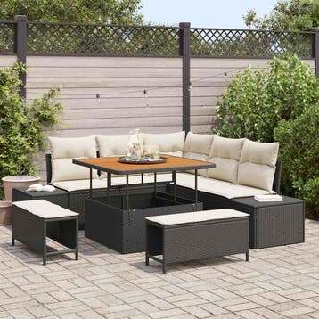 vidaXL Tuinbank Set 8 st Zwart poly rattan, Verzenden, Nieuw