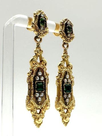 Oorbellen - 18 karaat Geel goud - 0.28ct. tw. Smaragd -