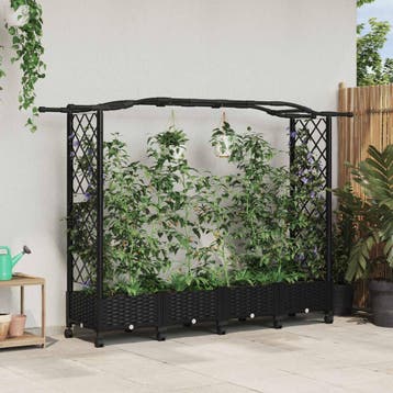 vidaXL Verhoogd Bed met Trellis en Dak Zwart 207 x 40 x 129, Verzenden