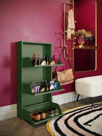 Kare Design Schoenenkast Caruso, olijfgroen, 104×50×15 cm., Huis en Inrichting, Stoelen, Ophalen of Verzenden, Nieuw