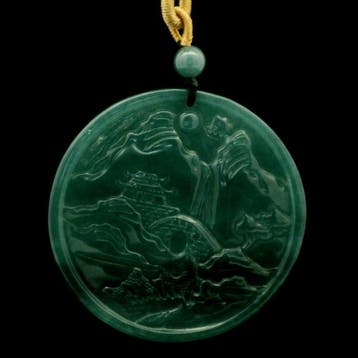 Jade - Natuurlijke jadeiet (Type A) uitgehouwen ronde hanger