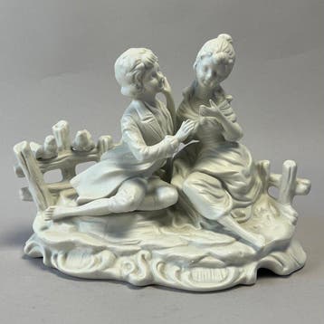 Beeld, Antique Sculpture couple damoure rococo style -