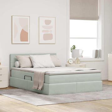 vidaXL Opbergbed met hoofdeinde Lichtgrijs 140 x 200 cm, Huis en Inrichting, Slaapkamer | Bedden, Verzenden, Nieuw