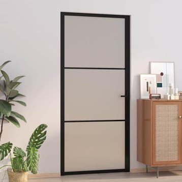 vidaXL Binnendeur 93x201,5 cm matglas en aluminium zwart, Verzenden