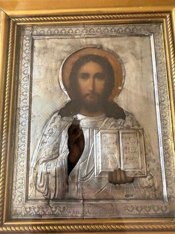 Icoon - Christus Pantokrator - Zilver, Hout