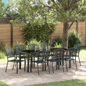 vidaXL Tuin Eettafel Set 9 st Antraciet Gepoedercoat staal, Verzenden, Nieuw