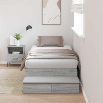 vidaXL Opbergbedframe met lade Grijs Sonoma 90 cm Bewerkt, Verzenden, Nieuw