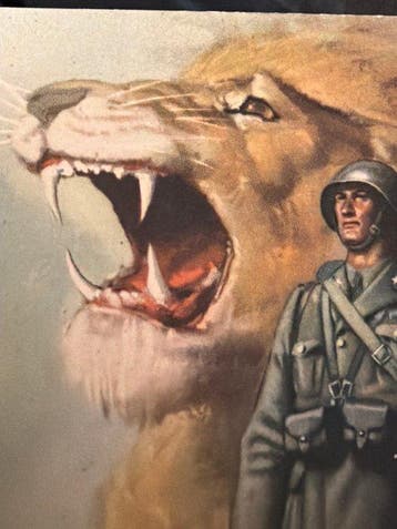 Italië - Italiaanse militaire propagandakaart van Mussolini, Gelopen