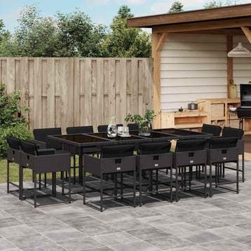 vidaXL 13-delige Tuinset met kussens poly rattan zwart, Verzenden, Nieuw, Tuinset