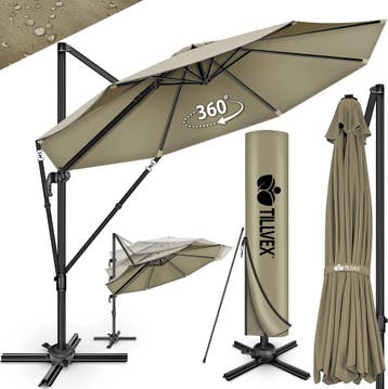 tillvex® Premium Aluminium Parasol Ø300 cm Bruin + Hoes & Wi, Verzenden, Nieuw