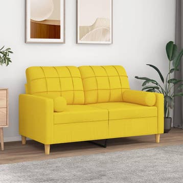 vidaXL Tweezitsbank met sierkussens 120 cm stof lichtgeel, Verzenden, Nieuw