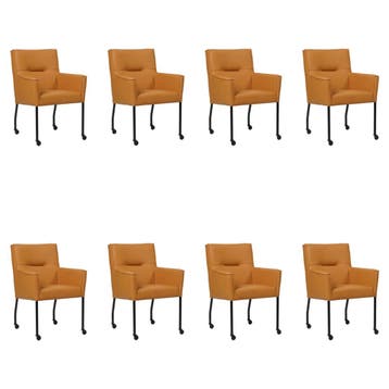 Set van 8 Leren eetkamerstoelen Lucky - Toledo Sabbia, Ophalen of Verzenden, Nieuw, Leer, Eén