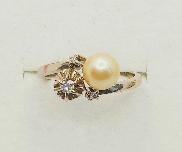 Ring - 19.2 kt. Witgoud Parel - Diamant, Handtassen en Accessoires, Ringen