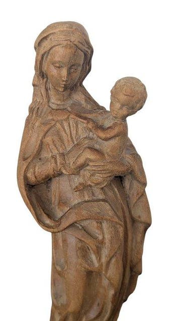 sculptuur, Heilige Maria mit Kind - 17 cm - Hout, Antiek en Kunst