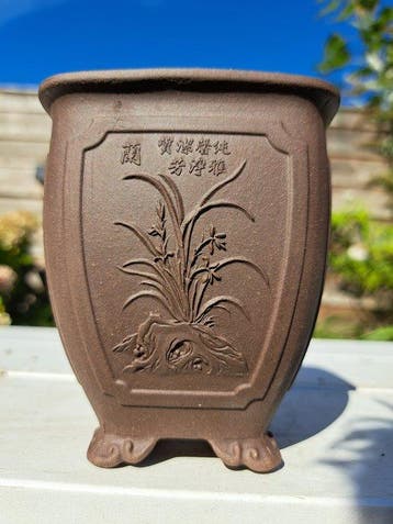 Yixing Bonsai schaal - 9x9x11cm - ongeglazuurd - Hoogte