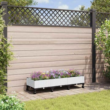 vidaXL Tuin planter met wielen Wit 120 x 40 x 33 cm PP, Verzenden, Nieuw
