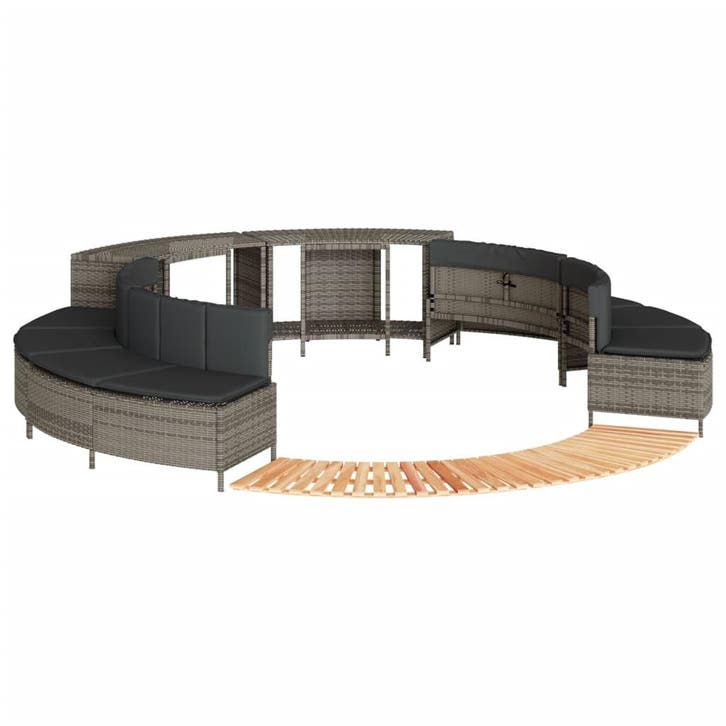 vidaXL Hottub-ombouw poly rattan massief acaciahout grijs, Jardin & Terrasse, Piscines, Envoi