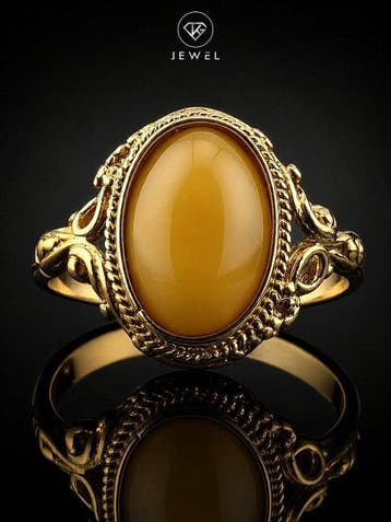Bague en ambre balte - argent sterling 925 - design vintage