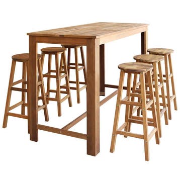 vidaXL 7-delige Bartafel en -krukkenset massief acaciahout, Maison & Meubles, Verzenden