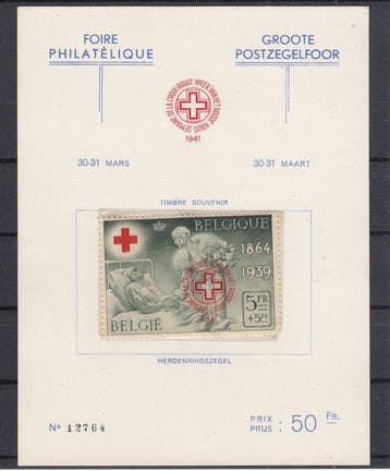 België 1941 - Rode Kruis - OBP : 582B op kaart EN zonder, Gestempeld
