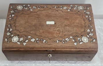 Sieradendoos - Hout, parelmoer - Antieke sieraden kist, Antiek en Kunst
