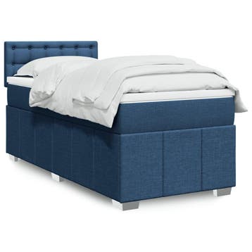 vidaXL Boxspring met matras stof blauw 90x200 cm, Verzenden