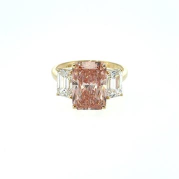 Ring - 14 karaat Geel goud - 7.17ct. tw. Roze Diamant (Fancy