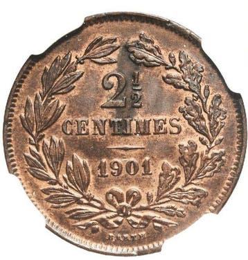 Luxembourg. Adolfo (1890-1905). 25 Centimes 1901 - NGC MS62, Postzegels en Munten