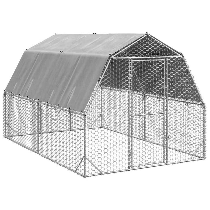 vidaXL Kippenren met dak 2,5x4x2,25 m gegalvaniseerd staal, Dieren en Toebehoren, Knaagdieren en Konijnen | Hokken en Kooien, Nieuw