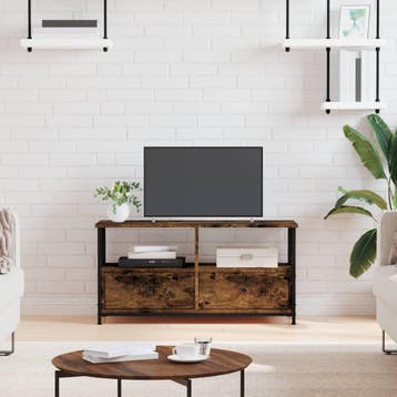 vidaXL Tv-meubel 90x33x45 cm bewerkt hout en ijzer gerookt, Verzenden, Nieuw