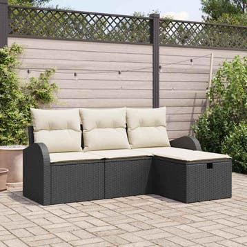 vidaXL Tuinbank Set 4 st Zwart poly rattan, Verzenden, Nieuw