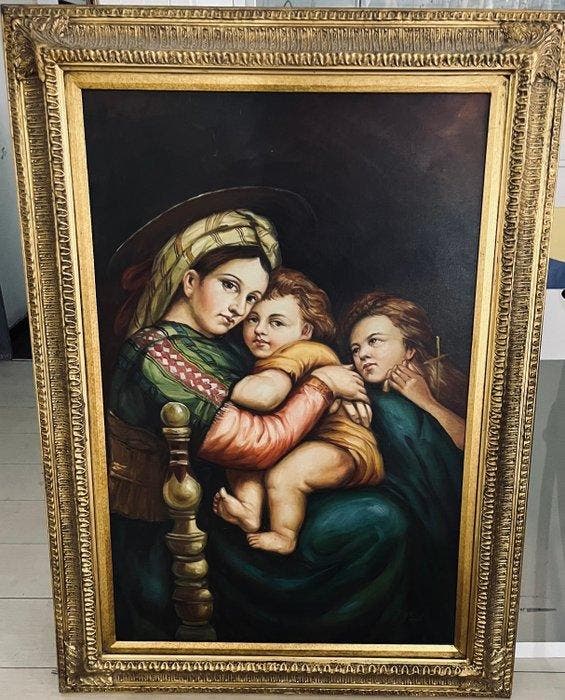 École italienne (XX) - Madonna della seggiola, Antiek en Kunst, Kunst | Schilderijen | Klassiek