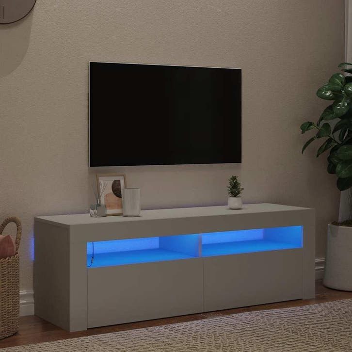 vidaXL Tv-meubel met LED-verlichting 120x35x40 cm wit, Maison & Meubles, Armoires | Mobilier de télévision, Envoi