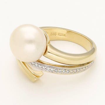 Ring - 14 karaat Geel goud Diamant (Natuurlijk) - Parel