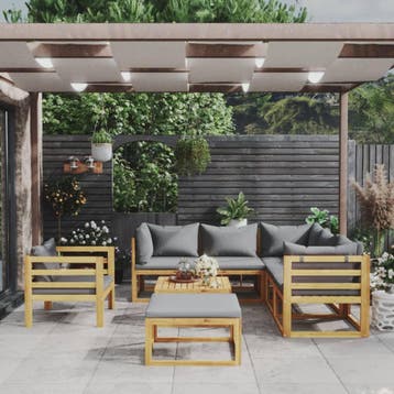 vidaXL 8-delige Loungeset met kussens massief acaciahout, Tuin en Terras, Verzenden, Nieuw, Loungeset