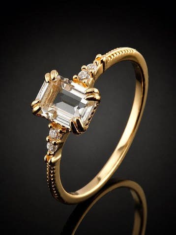 Fijn kristalkwarts-ring - goudverguld 925 sterlingzilver -