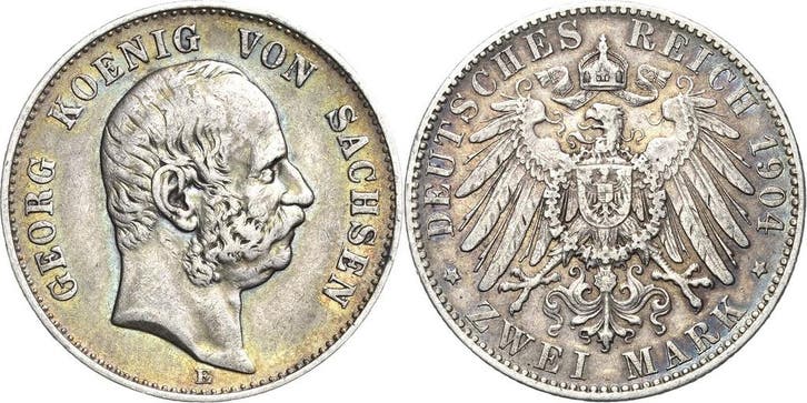 2 Mark Sachsen Georg 1902-1904, Postzegels en Munten, Munten | Europa | Niet-Euromunten, België, Verzenden