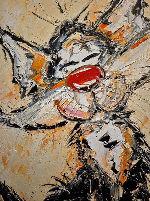 Laurent Pate - Bobby Coon ( chat abstrait ), Antiquités & Art, Art | Peinture | Moderne