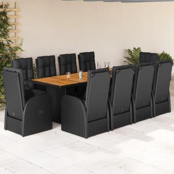 vidaXL 11-delige Tuinset met kussens poly rattan zwart, Verzenden, Tuinset