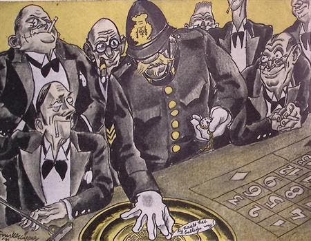 Straperlo wordt door de overheid verboden op spotprent, Antiek en Kunst, Kunst | Litho's en Zeefdrukken, Verzenden